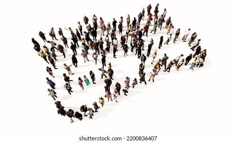 Concept Conceptual Large Community Of People Forming The Image Of A Graduate Diploma On White Background. A 3d Illustration Metaphor For Academic Achievement, Knowledge, Learning, Future Professional