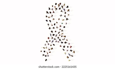 Concept conceptual large community of people forming the image of breast cancer symbol. 3d illustration metaphor for awareness, solidarity, life, prevention, support, help and cure - Powered by Shutterstock