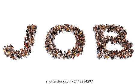 Concept  or conceptual large community of people forming JOB word. 3d illustration metaphor for work, human resources, employment, recruitment, career, opportunity, team, management and professional - Powered by Shutterstock