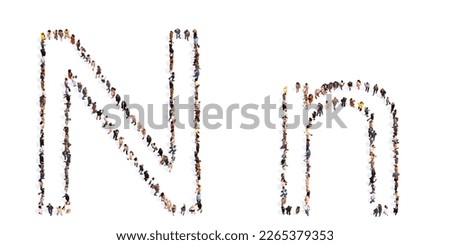 Concept or conceptual large community of people forming the font N. 3d illustration metaphor for unity and diversity, humanitarian, teamwork, cooperation, education, friendship and community Foto stock © 