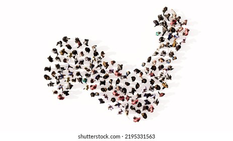 Concept Or Conceptual Large Gathering Of People Forming The Image Of A Healthy And Muscular Arm. A 3d Illustration Metaphor For Bodybuilding, Athlete, Fitness, Sport, Strenght,  Power, Diet Or Anatomy