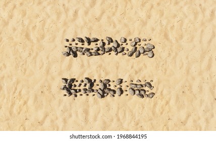 Concept Conceptual Stones On Beach Sand Handmade Symbol Shape, Golden Sandy Background, Equal Sign. 3d Illustration Metaphor For Education, Nature, Sunny And Tropical, Summer, Sunny, Seaside Tropical