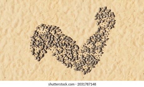 Concept Conceptual Stones On Beach Sand Handmade Symbol Shape, Golden Sandy Background, Signof A Healthy, Muscular Arm. A 3d Illustration Metaphor For Bodybuilding, Athlete, Fitness, Sport, Strenght