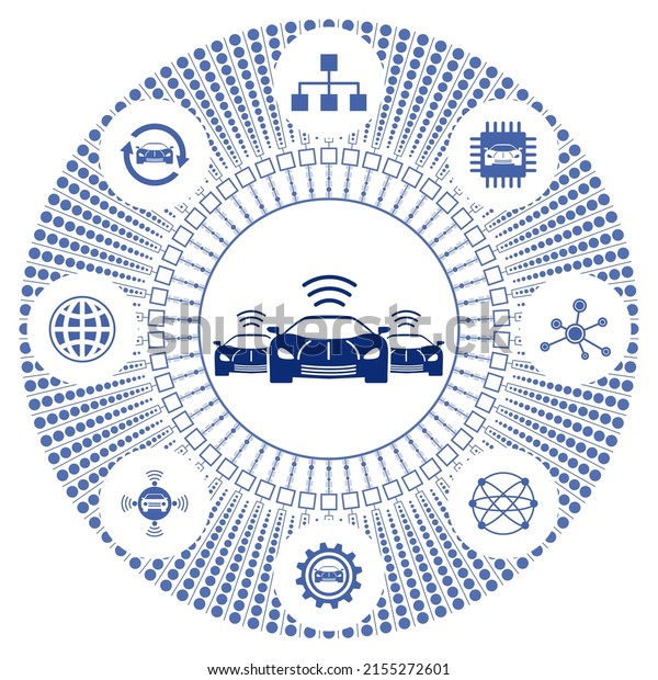 Concept of\
connected cars with connected\
icons