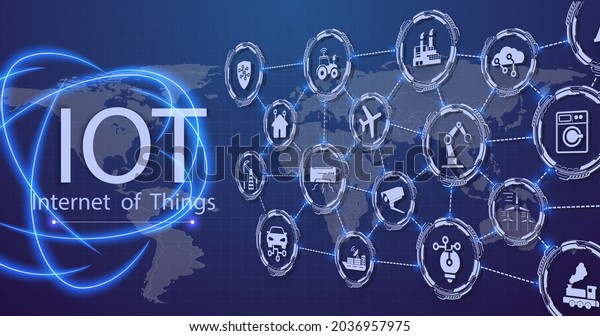 The concept of connecting devices using IOT\
technology. ICT (Information Communication Technology) IoT and\
cryptocurrencies, fintech concept, composition with planet.\
Communication network\
concept