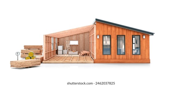 Concept of construction modular house. 3d illustration