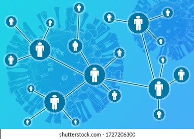 Concept Of Coronavirus Or Covid-19 Contract Tracing Showing With Network Of Connected Illustrative Humans With 3d Rendered Virus As Background.