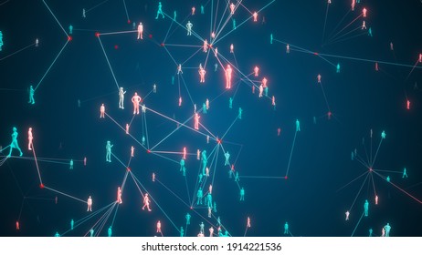 Concept Of Coronavirus Or Covid-19 Contract Tracing Showing With Network Of Connected Illustrative Human - 3D Illustration Rendering