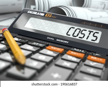 Concept of costs calculation, Calculator. Three-dimensional image.