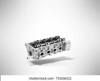 Concept of the cylinder head 3d render on a gray background