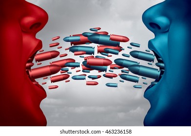 Concept Of Debate And Political Argument Symbol As Two Opposing Competitors Debating And Arguing With Mouths Open And Symbolic Bullets As A Dispute Metaphor With 3D Illustration Elements.