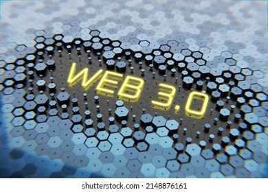 concept of decentralized, technology and upgrade web 3.0. WEB 3.0 sign on an abstract and futuristic electronic board. 3d rendering..