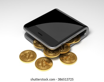 Concept Of Digital Wallet And Virtual Coins Bitcoins. 3D Scene.