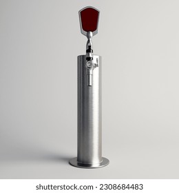 A concept draught beer tap made of a cylindrical shape with steel fittings on an isolated white background - 3D render - Powered by Shutterstock