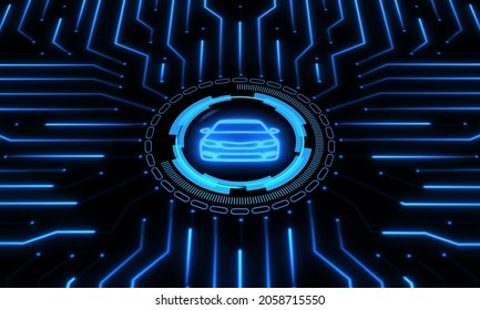 The Concept Of Driving A Car On The Internet. Vehicle Electronic Control Unit