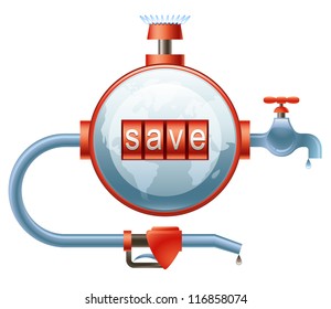 Concept Of Efficient Energy Use Represented As A Globe-shaped Counter With The Indication Of Save On It