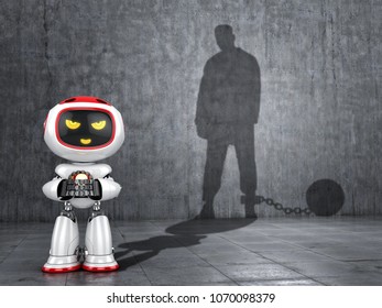 The concept of enslavement of people with artificial intelligence. 3D illustration