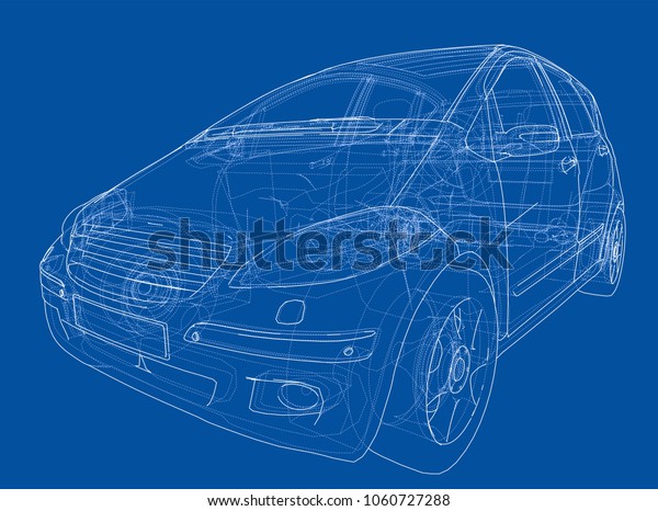 Concept of family\
car. Family. Wire-frame\
style