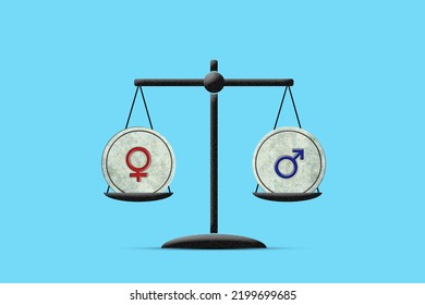 Concept Of Gender Equality. Icons Of Male And Female On Scales With Equal Weight. Equality Between Men And Women. Lifestyle. Business. Job.