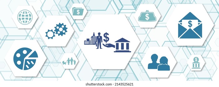 Concept Of Government Aid With Icons On Hexagons