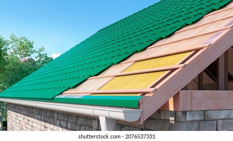 Concept Of House Roof Construction. 3d Illustration