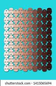 Concept Of Human Equality, Human Rights, All Types Of Skin Tone, Human Faces, Pattern On The Bright Background, Vector Art