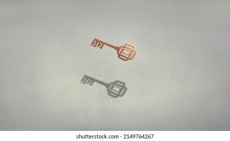 Concept idea art of key solution success and business. Surreal conceptual artwork. 3d illustration.