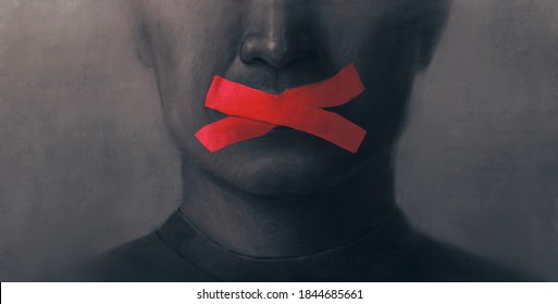 Concept Idea Of Freedom Speech Freedom Of Expression And Censored, Surreal Painting, Portrait Illustration, Political Art