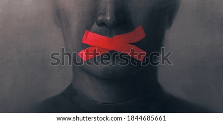 Concept idea of freedom speech freedom of expression and censored, surreal painting, portrait illustration, political art
