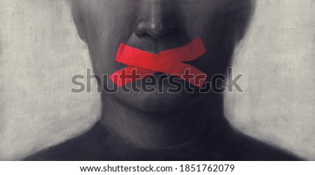 Concept idea of freedom speech freedom of expression and censored, surreal painting, portrait illustration, political art