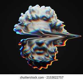 Concept illustration 3D rendering of white marble classical head sculpture of bearded old man with RGB offset color glitch corrupted deformation and isolated on black background.