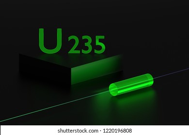 Concept Illustration Of Fluorescence Properties Of Uranium Isotope U 235. Uranium Cylinder Glowing In The Dark. 3d Illustration.