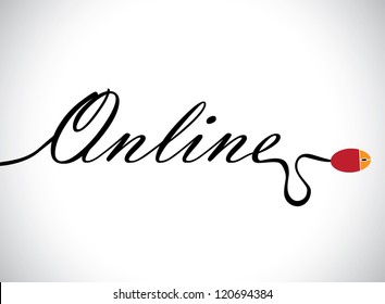 Concept illustration of internet using online word. The graphic contains 
