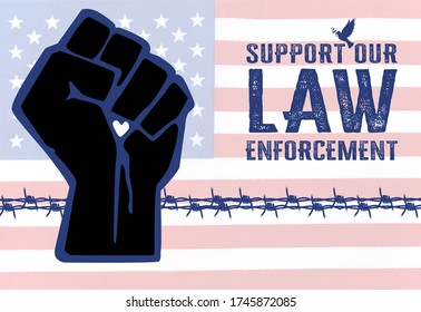 Concept image of the All Lives Matter socio-political peace movement to stop black lives matter demonstration in the American USA US society and to support police law enforcement