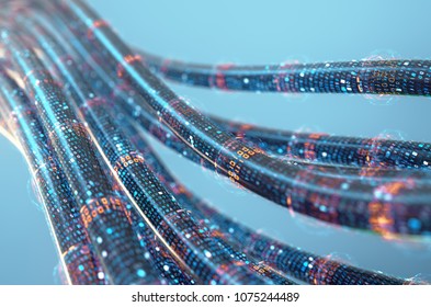 Concept Image Of Cables And Connections For Data Transfer In The Digital World.3d Rendering.