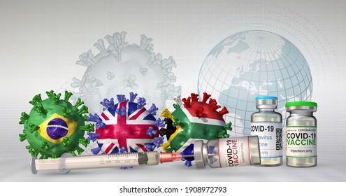 Concept Image Related To The Concern That SARS-CoV-2 Variants From UK, Brazil And South Africa Might Undermine Available Vaccines And That COVID-19 Vaccines Would Need Frequent Updating. 3D Render