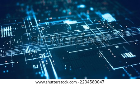 Concept image of a semiconductor circuit that shines brightly in a dark place, 3d rendering