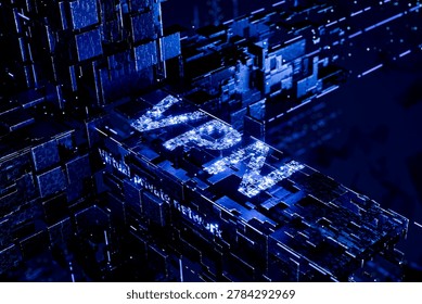 Concept of internet connection encryption. Privacy online with a VPN. Bypassing government censorship with VPN. Access to blocked websites via VPN. VPN written on a technological background. 3d render