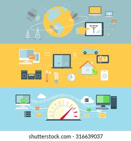Concept of internet globalization. Technology wireless web traffic, online network connection, communication wifi world, global satellite provider, coverage space signal. Raster version