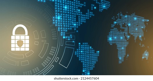 Concept Of Internet Privacy Or Cyber Protection On The Background Of The World Map.