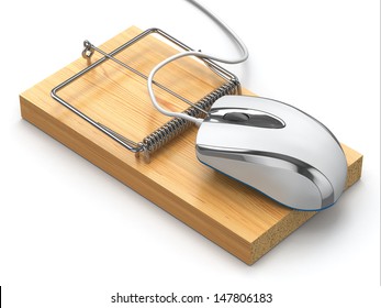 Concept Of Internet Security. Computer Mouse And Mousetrap. 3d