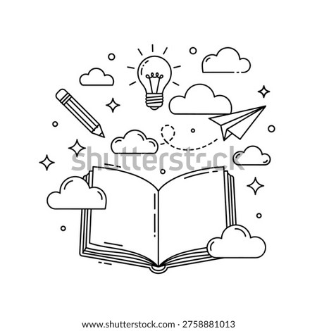 Concept of Knowledge and Innovation Featuring Open Book and Flying Stationery Icons.jpg
