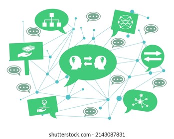 Concept Of Knowledge Sharing With Icons On Speech Bubbles