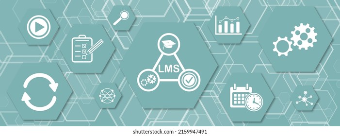 Concept Of Lms With Icons On Hexagons