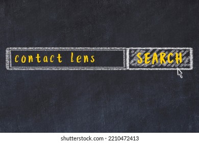 Concept Of Looking For Contact Lens. Chalk Drawing Of Search Engine And Inscription On Wooden Chalkboard