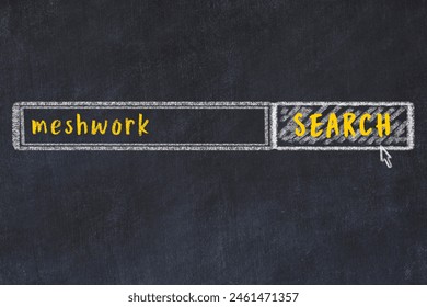Concept of looking for meshwork. Chalk drawing of search engine and inscription on wooden chalkboard