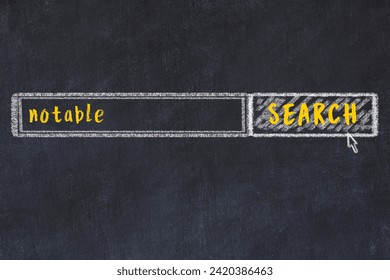 Concept of looking for notable. Chalk drawing of search engine and inscription on wooden chalkboard