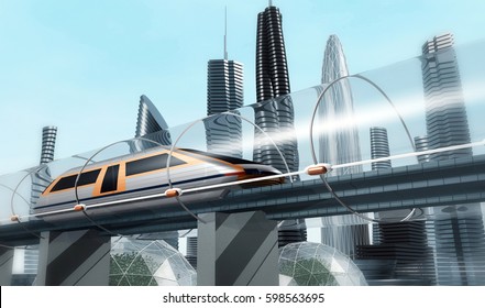 Concept Magnetic Levitation Train Moving On Stock Illustration ...