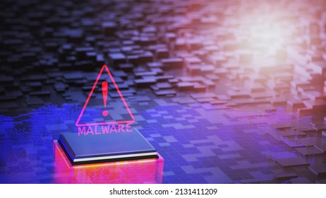 The concept of malware in the microprogrammer of the processor. Microprocessor with virus program icons. Virus attack on computer systems 3d render.