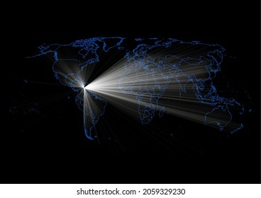 Concept map for CuraÃ§ao, map of CuraÃ§ao shining with light rays.